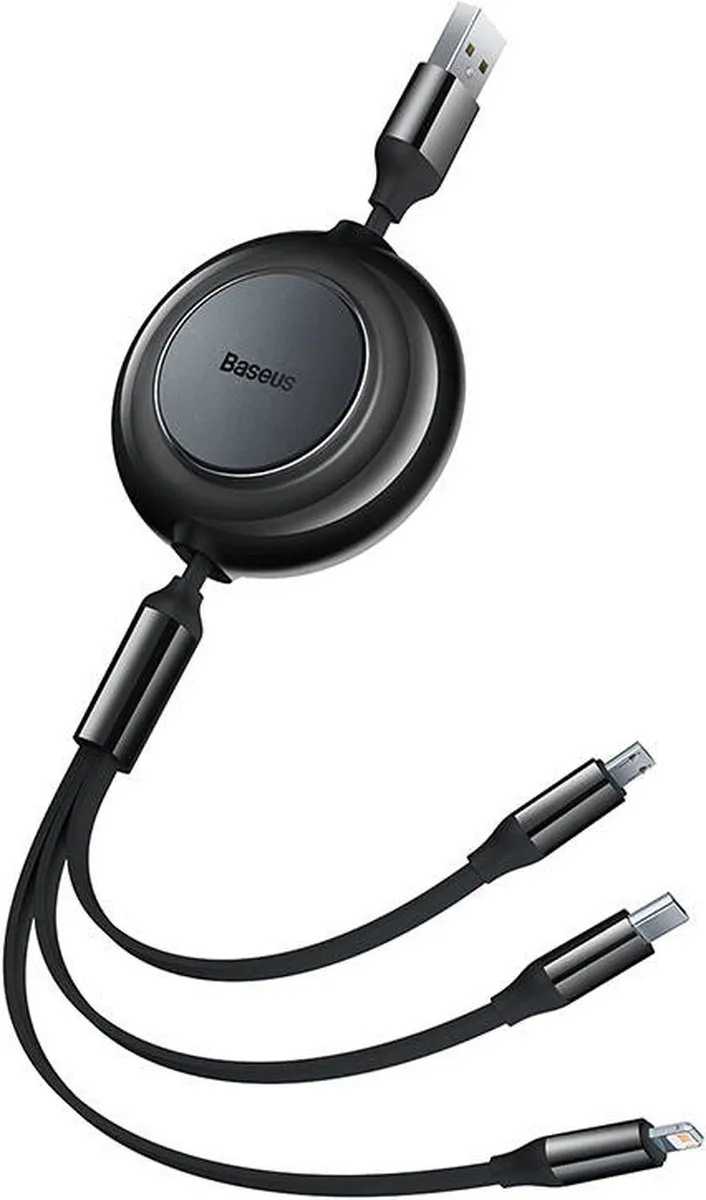 Baseus Bright Mirror 2 CAMJ010001 Oprolbare Kabel - USB-A/USB-C/Lightning/Micro USB - Zwart - afbeelding 6 van 6