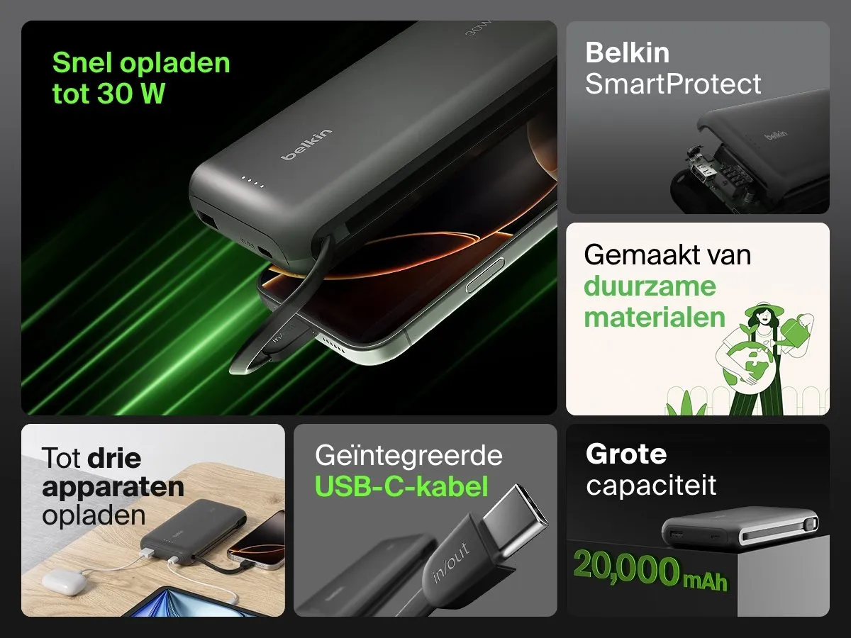 Belkin BoostCharge 20.000mAh Powerbank 30W - Zwart