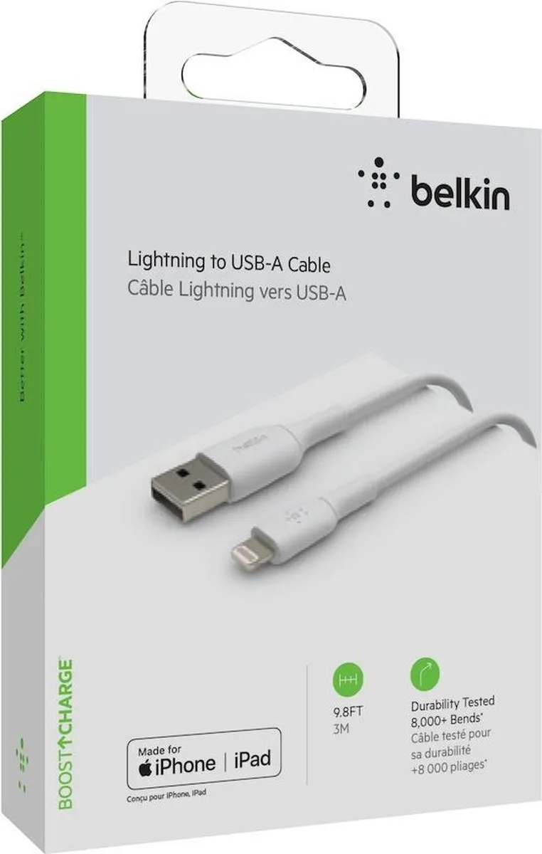 Belkin iPhone Lightning naar USB Kabel CAA001bt3MWH - 3m - Wit