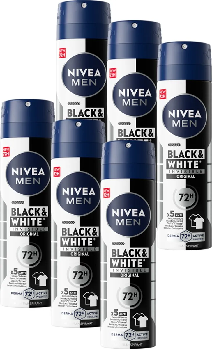 NIVEA MEN Invisible Black & White Anti-Transpirant Spray 6x150ml