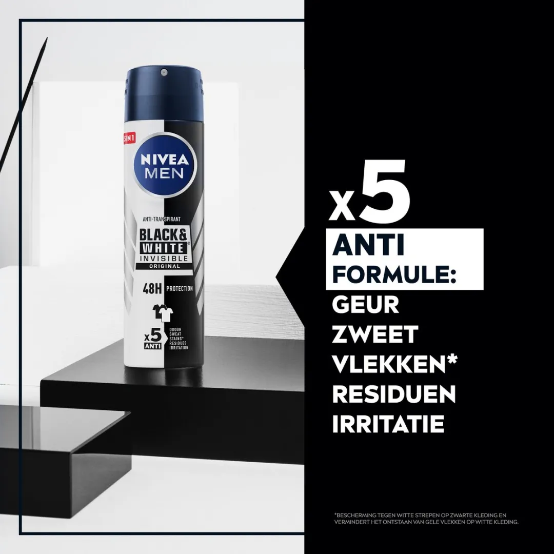 NIVEA MEN Invisible Black & White Anti-Transpirant Spray 6x150ml