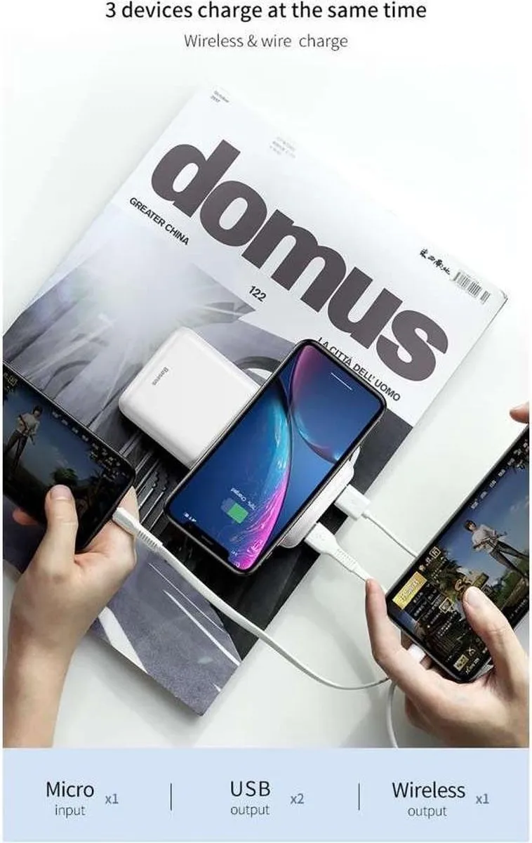 Baseus M36 PPALL-M3601 Powerbank 10.000mAh - Qi Zwart - afbeelding 6 van 6