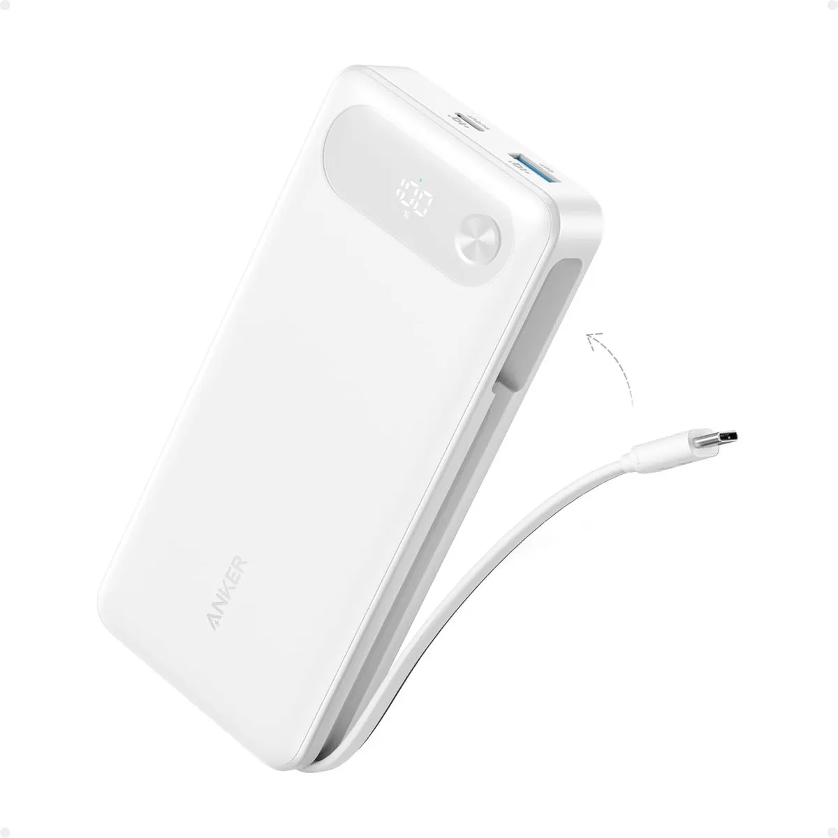 Anker Powerbank, 87 W Max snellaadaccu 20.000 mAh draagbare oplader met geïntegreerde USB-C-kabel, 2 USB-C en 1 USB-A