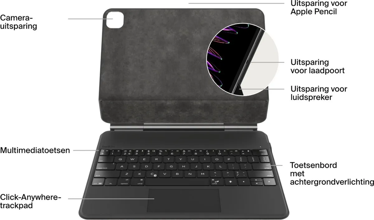 Belkin Pro Hoes met Toetsenbord BBZ003fr-v2 - iPad M4 Pro 13" Grijs