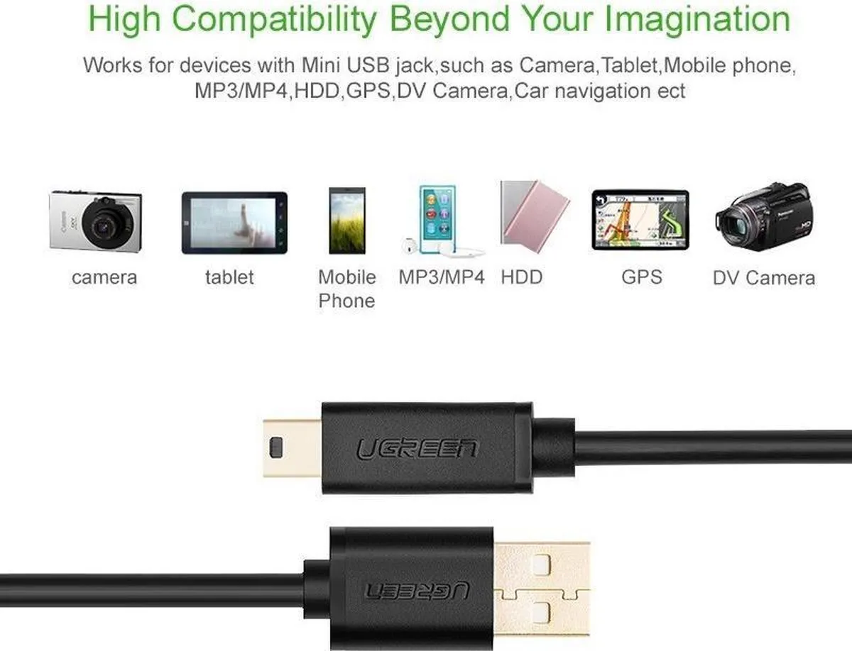 UGREEN US132-10386 USB-miniUSB Kabel 480 Mbps - 3m - Zwart