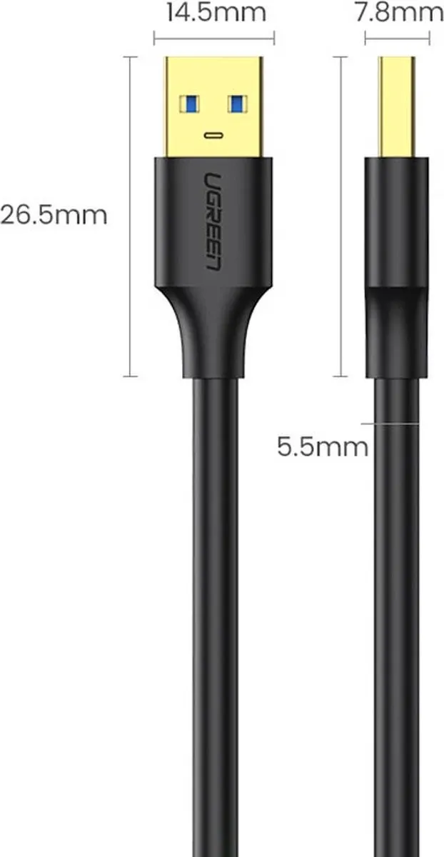 Ugreen USB-A Kabel USB3.0 5Gb/s 0,5m - Zwart