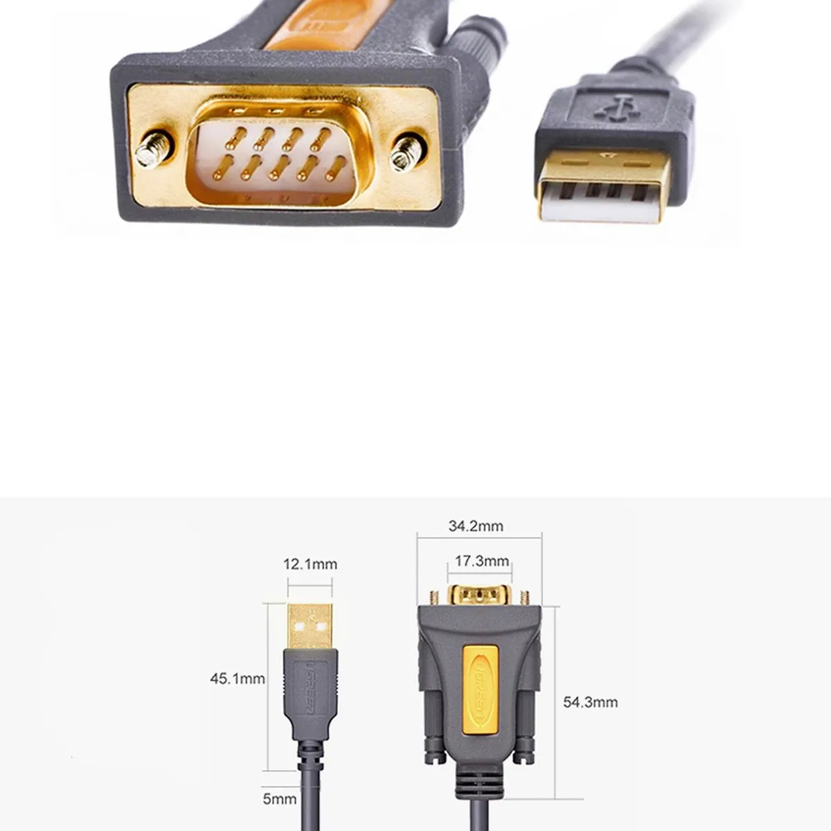 UGREEN USB-A naar DB9 RS-232 Adapterkabel 1,5m - Grijs