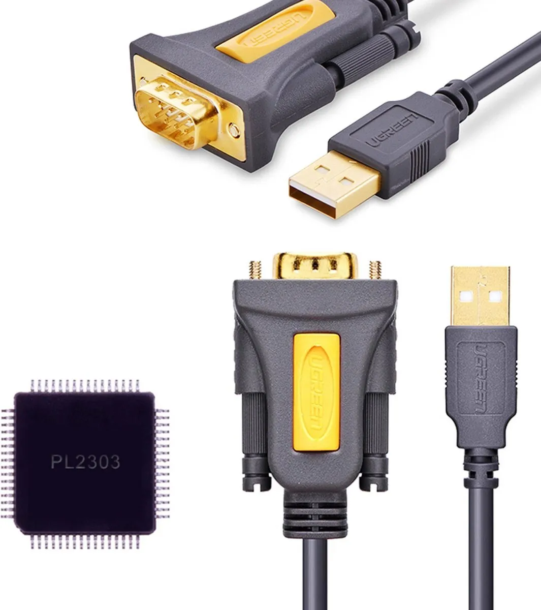 UGREEN USB-A naar DB9 RS-232 Adapterkabel 1,5m - Grijs