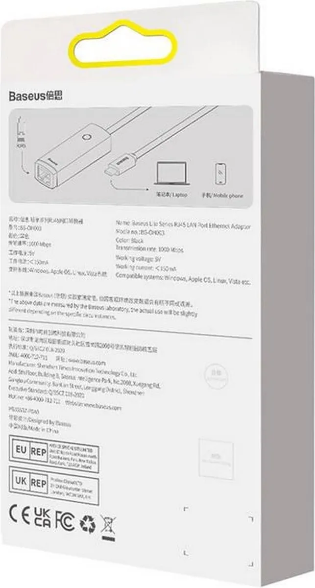 Baseus WKQX000301 Adapter - Zwart