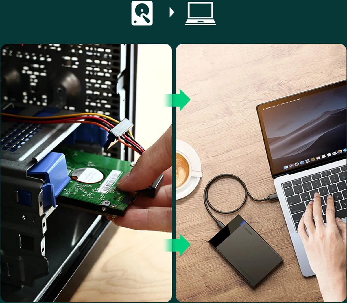 UGREEN Adapterbehuizing voor SATA 2.5" Schijf - US221 - Zwart