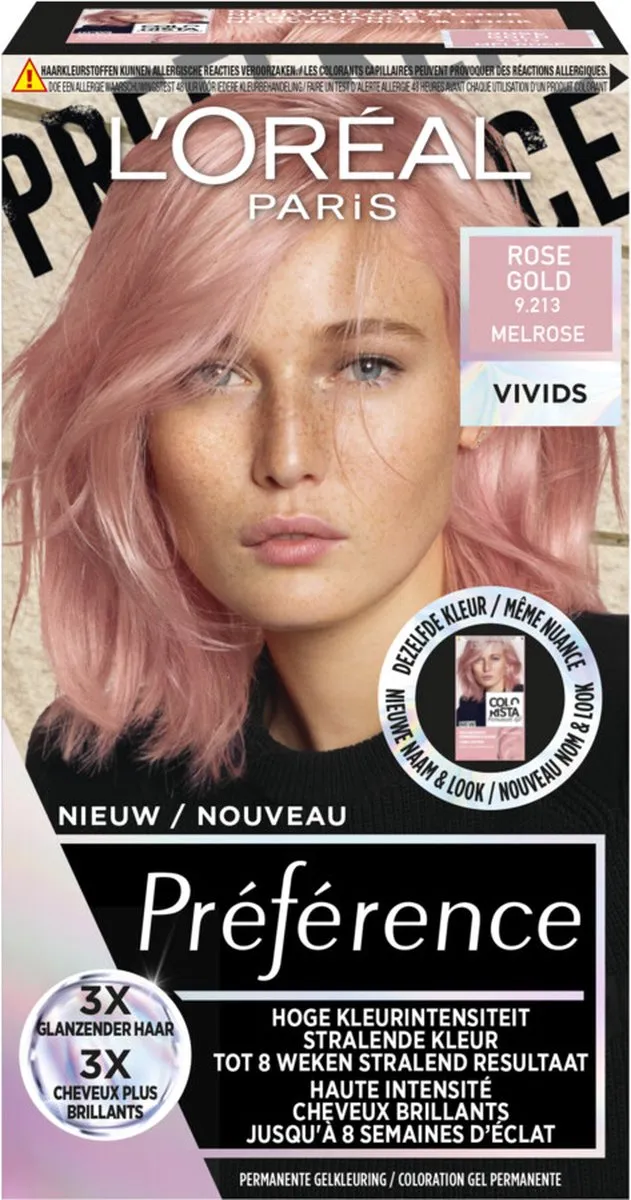 L'Oréal Paris Preference Vivids 9.213 Rose Gold Permanent Haarkleuring - 3 Stuks