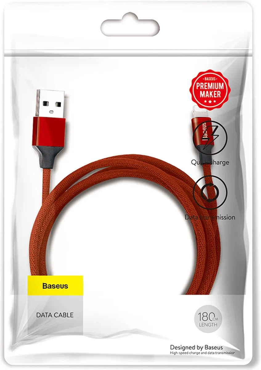 Baseus Yiven USB/Lightning Kabel 1,8M - Rood - CALYW-A09