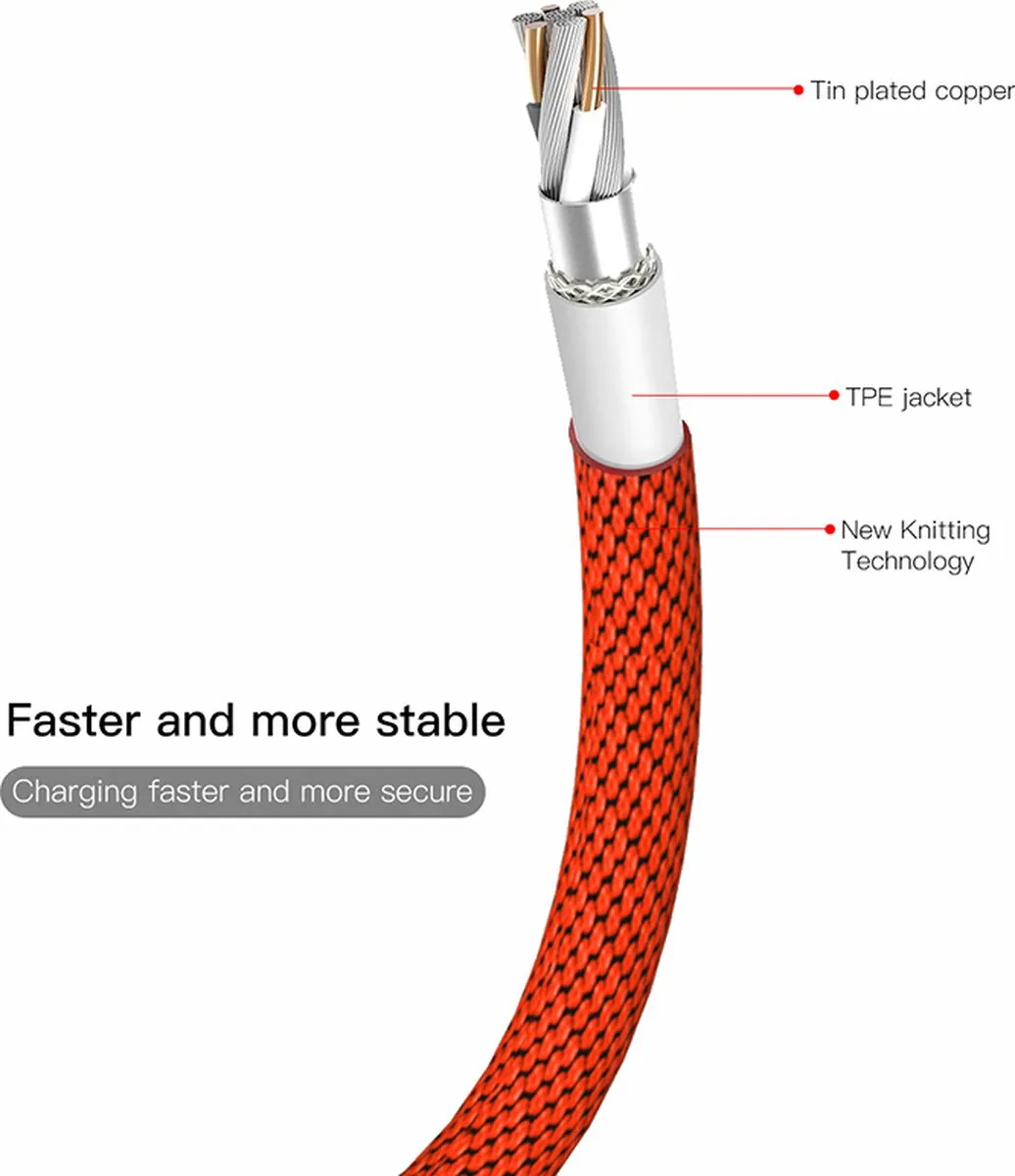 Baseus Yiven USB/Lightning Kabel 1,8M - Rood - CALYW-A09
