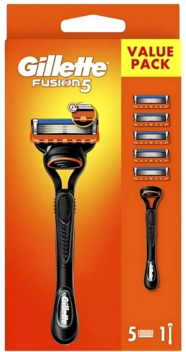 Gillette Fusion 5 Scheerhouder + 5 Mesjes - Oranje/Zwart