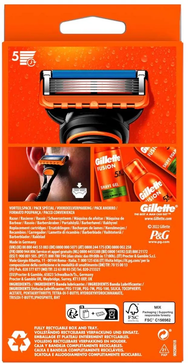 Gillette Fusion 5 Scheerhouder + 5 Mesjes - Oranje/Zwart