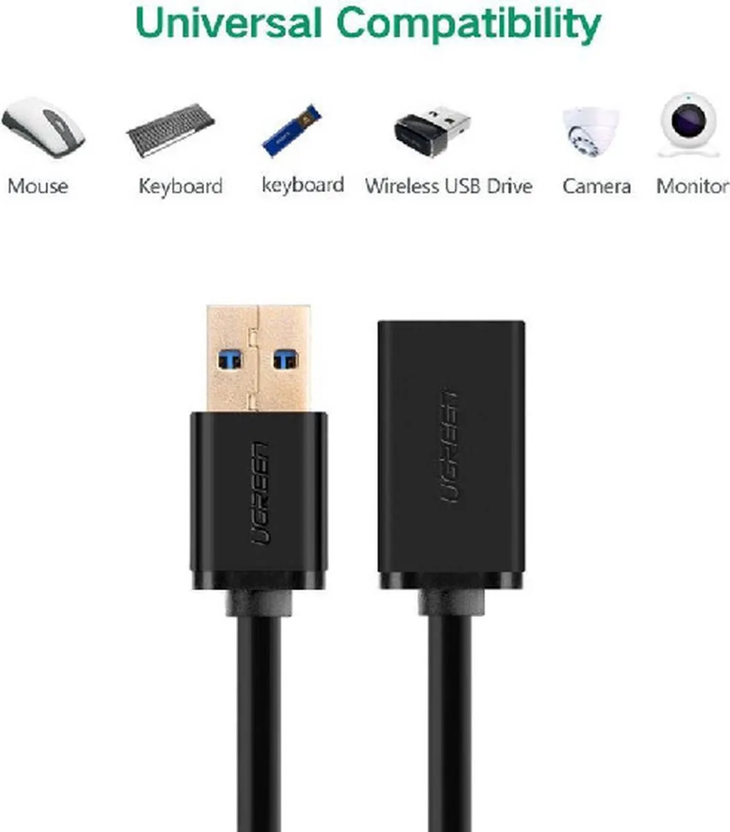 Ugreen USB 3.0 Verlengkabel 3m - Zwart