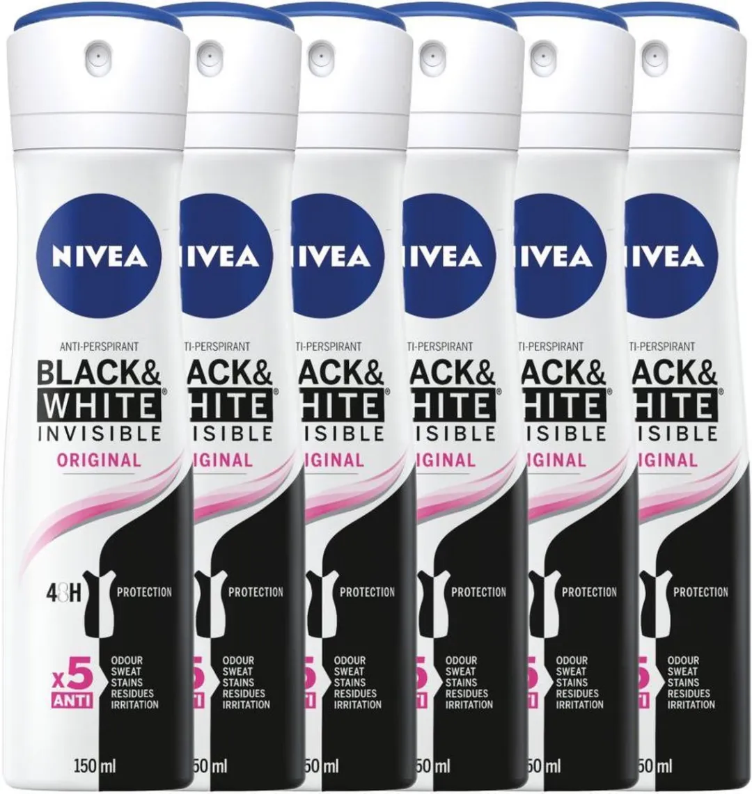 NIVEA Black & White Clear Deospray - 6x150ml