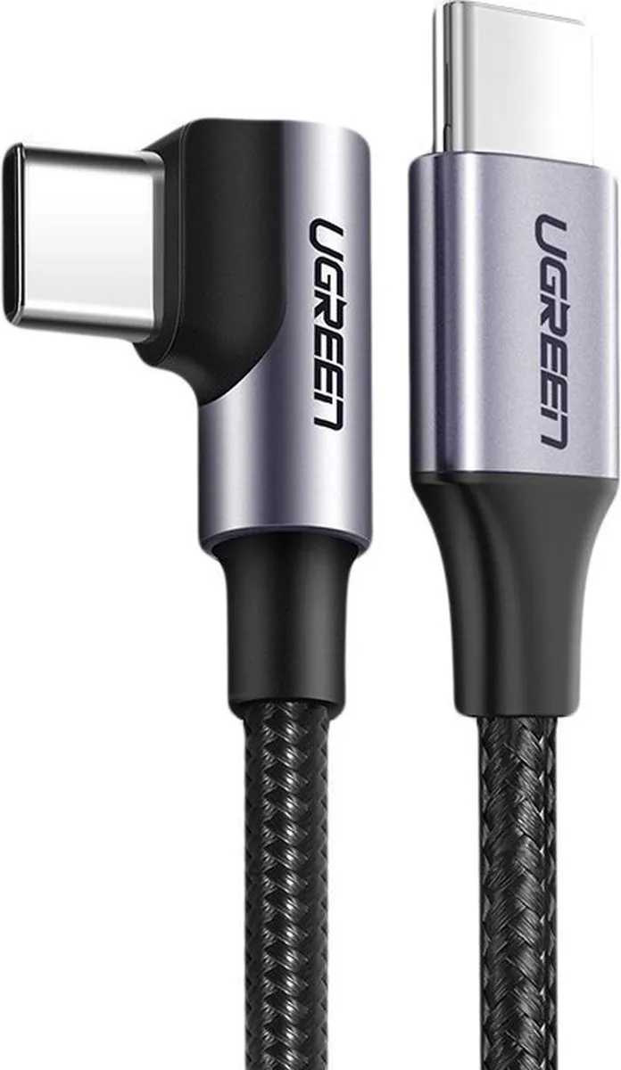 Ugreen US255-50123 Haakse USB-C Kabel - 60W 20V 3A - 1m - Zwartgrijs