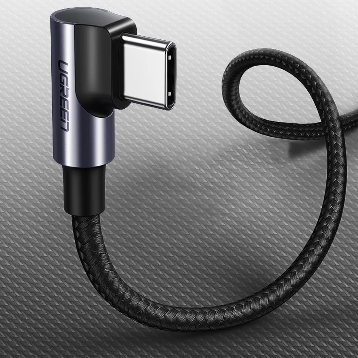Ugreen US255-50123 Haakse USB-C Kabel - 60W 20V 3A - 1m - Zwartgrijs