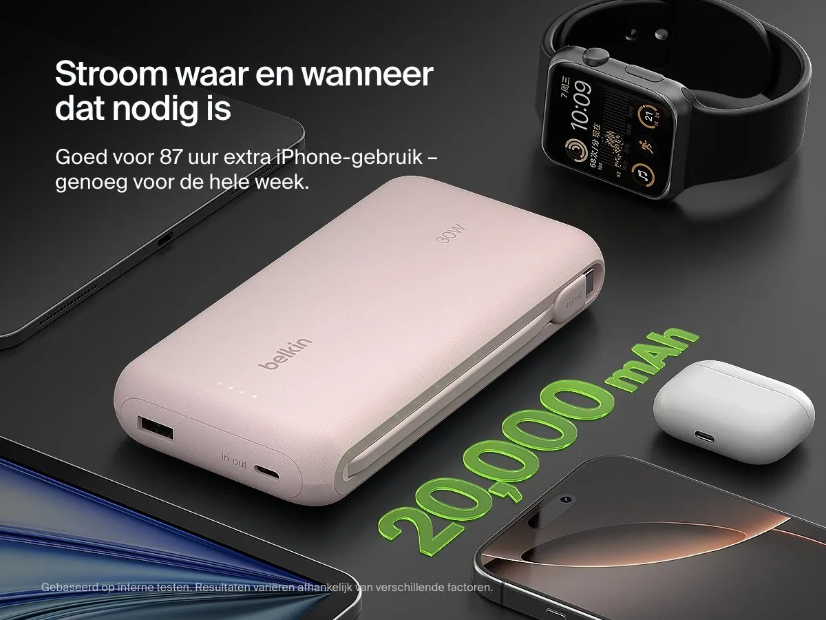 Belkin BoostCharge 20.000mAh Powerbank 30W BPB024hqPK - Roze - afbeelding 6 van 6