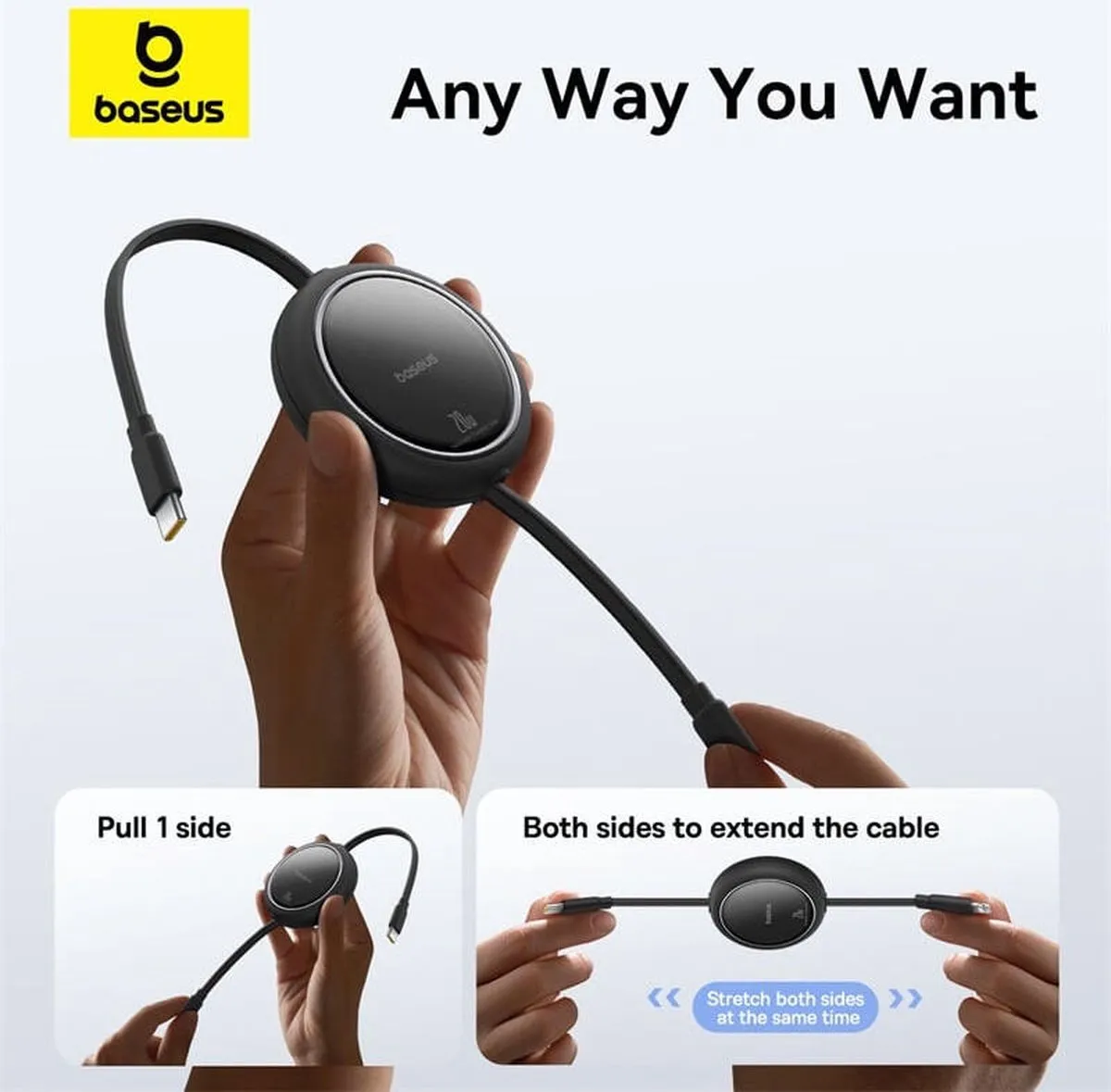 Baseus Free2Pull Oprolbare USB-C naar Lightning Kabel 20W PD 1M - Wit