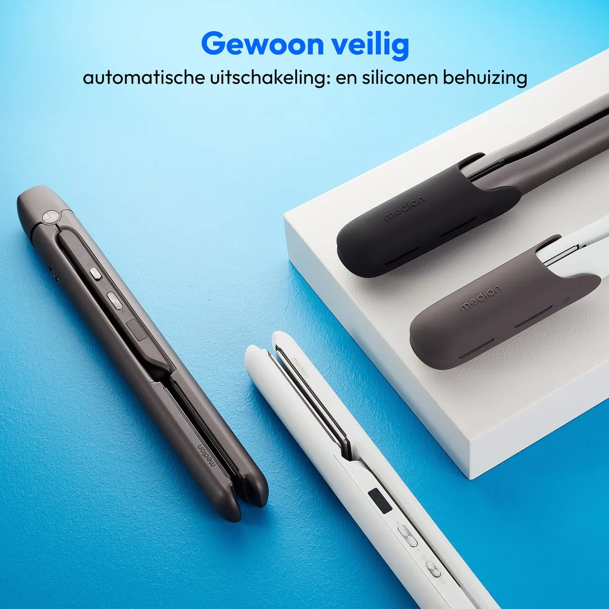 MEDION HS1 stijltang met display (5 instelbare warmtestanden, flexibele keramische/tourmaline verwarmingsplaten met temperatuursensor, stijltang) grijs