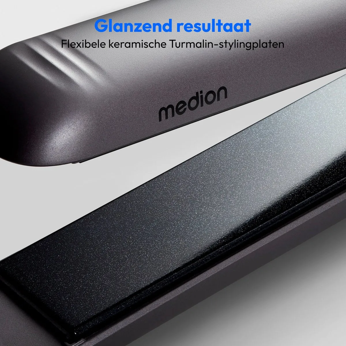 MEDION HS1 stijltang met display (5 instelbare warmtestanden, flexibele keramische/tourmaline verwarmingsplaten met temperatuursensor, stijltang) grijs