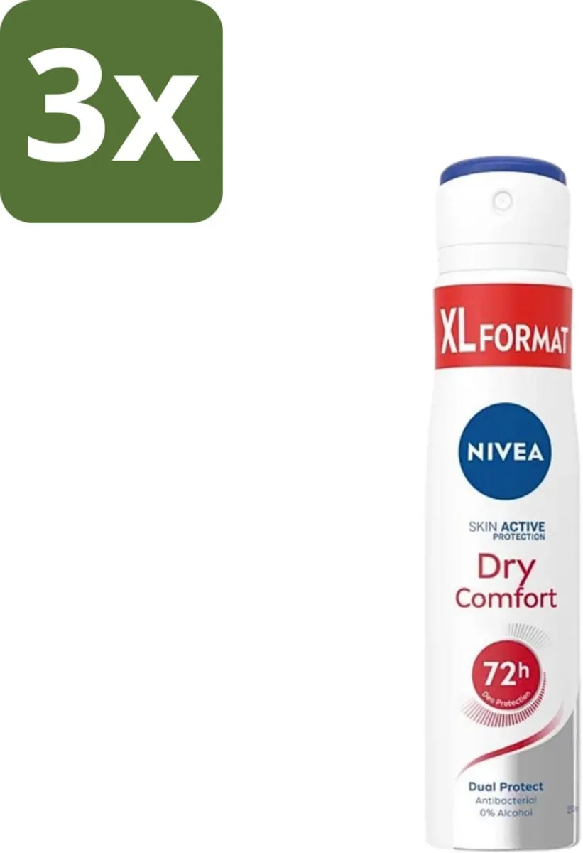 NIVEA Deospray Dry Comfort Actieve Bescherming 750ml - 3 Stuks