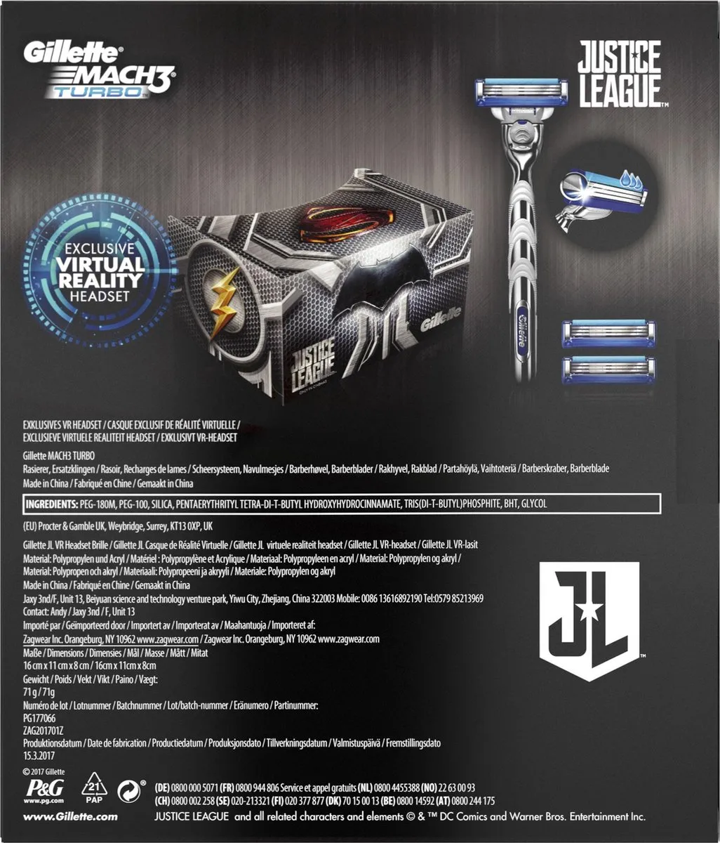 Gillette Mach3 Turbo Justice League Giftpack - VR Headset + 3 Scheermesjes