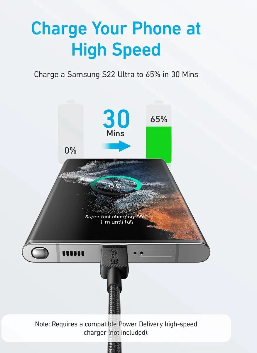 Anker 322 A81F7G11 USB-C Kabel 60W 3m - Zwart