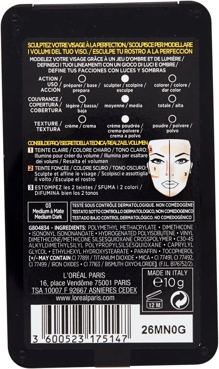 L'Oréal Paris Infallible Sculpt Contouring Palette 03 Medium Dark - 2 Kleuren