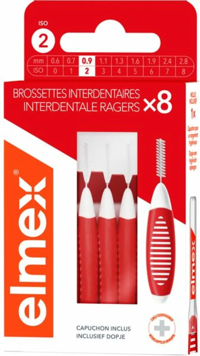 Elmex Interdentale Ragers 0,9mm ISO Maat 2 - 48 Stuks (6x8) - Rood
