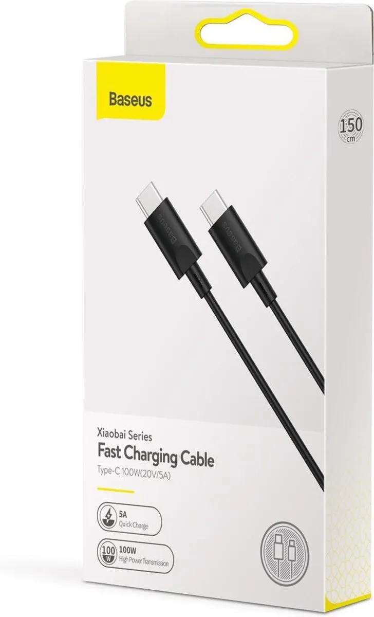 Baseus USB C naar USB C Kabel 100W 150cm - Zwart