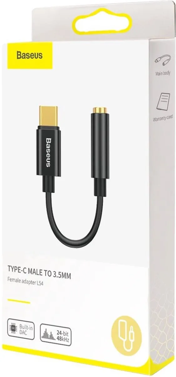 Baseus L54 USB-C naar 3.5mm Audio Adapter - Zwart