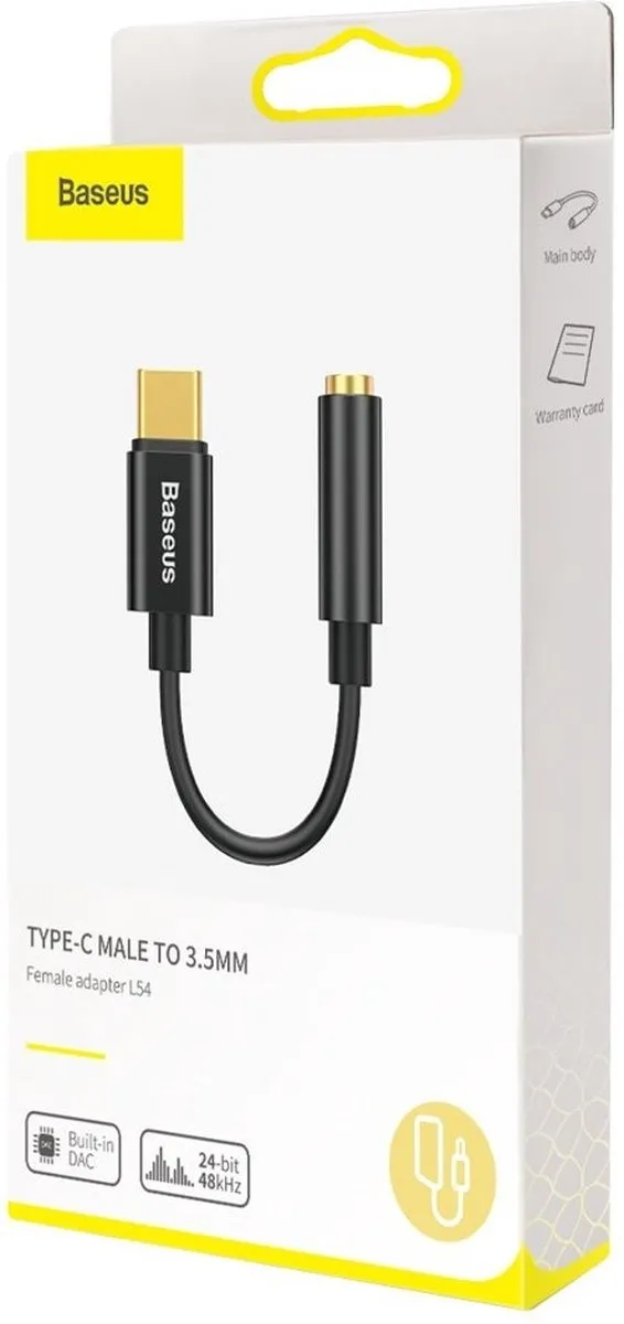 Baseus L54 USB-C naar 3.5mm Audio Adapter - Zwart