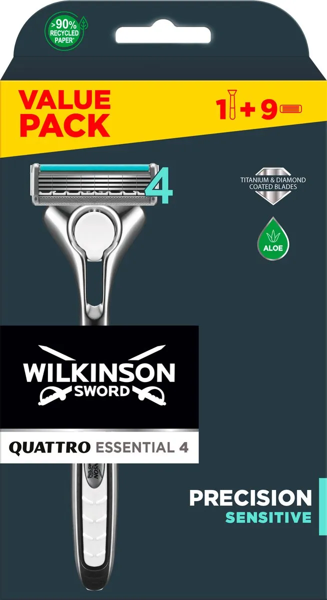 Wilkinson Sword Quattro Essential 4 Sensitive Scheersysteem - 10 Stuks