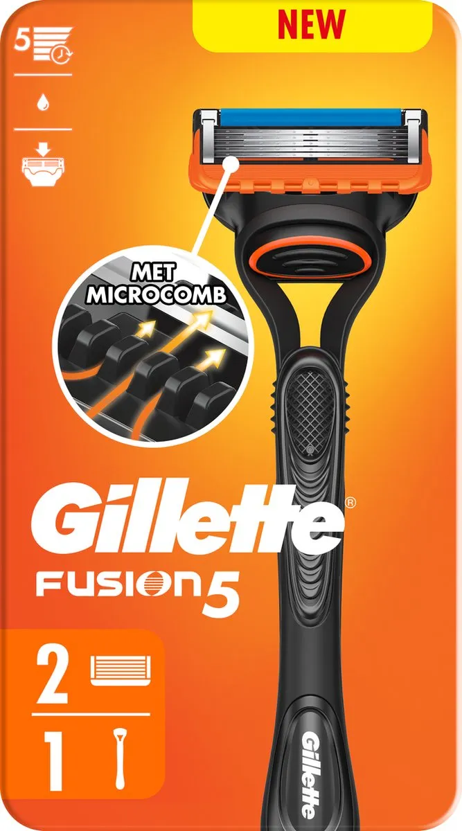 Gillette Fusion5 Scheermes Oranje/Blauw - 2 Stuks