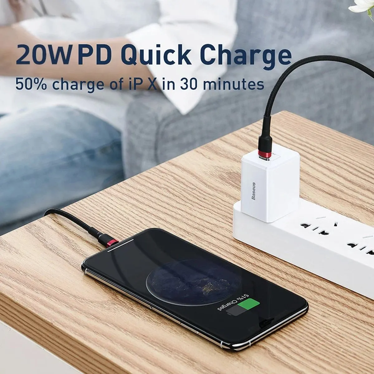 Baseus Geweven Nylon USB naar Lightning Kabel 2M - Zwart