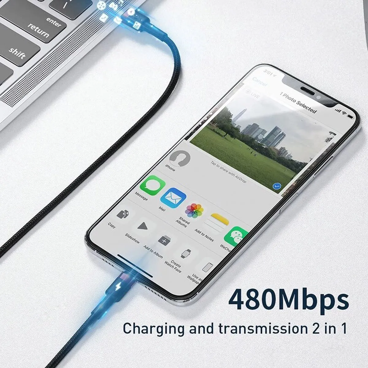 Baseus Geweven Nylon USB naar Lightning Kabel 2M - Zwart