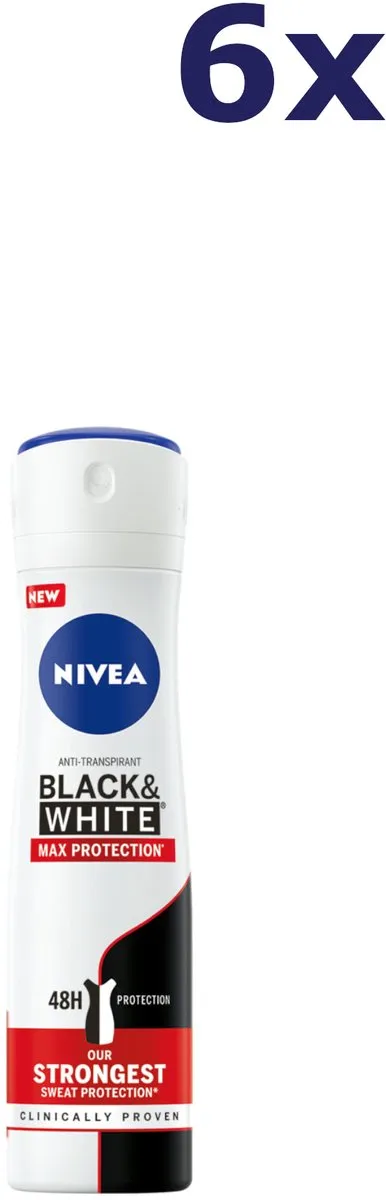 NIVEA Black & White Max Protection Anti-Transpirant Spray 6x150ml