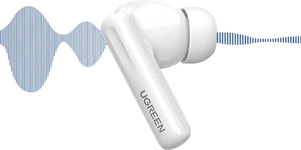 Ugreen - HiTune - T6 draadloze hoofdtelefoon met ANC-functie + USB-A - USB-C kabel - wit