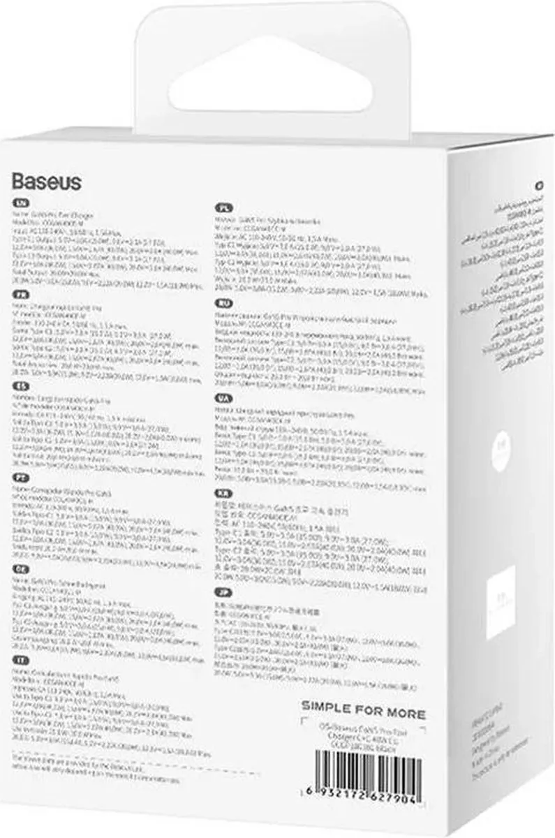 Baseus GaN5 Pro CCGP180101 USB-C Laadstation 40W - 2x USB-C - Zwart