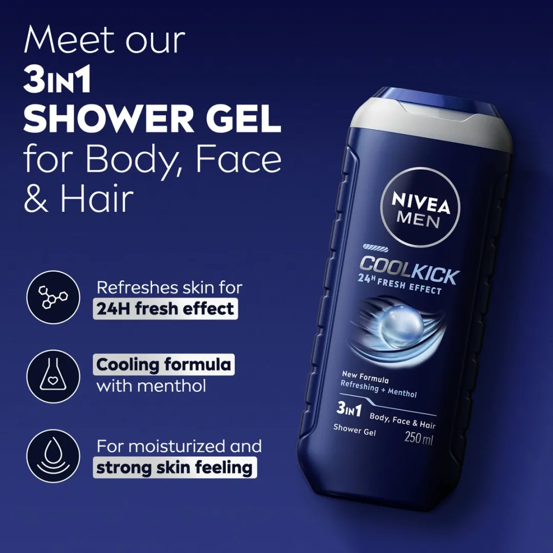 NIVEA MEN Cool Kick Douchegel 3-in-1 - 6x250ml