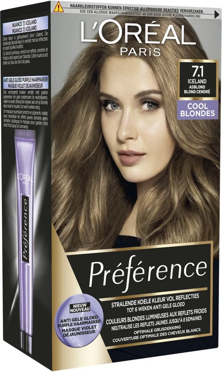 L'Oréal Paris Preference Haarkleuring 7.1 Iceland Cool Blondes - 6 Stuks