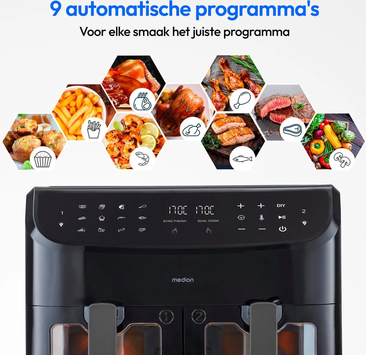 Medion XXL P20 Dubbele Airfryer 8,7L - 2600W - Zwart