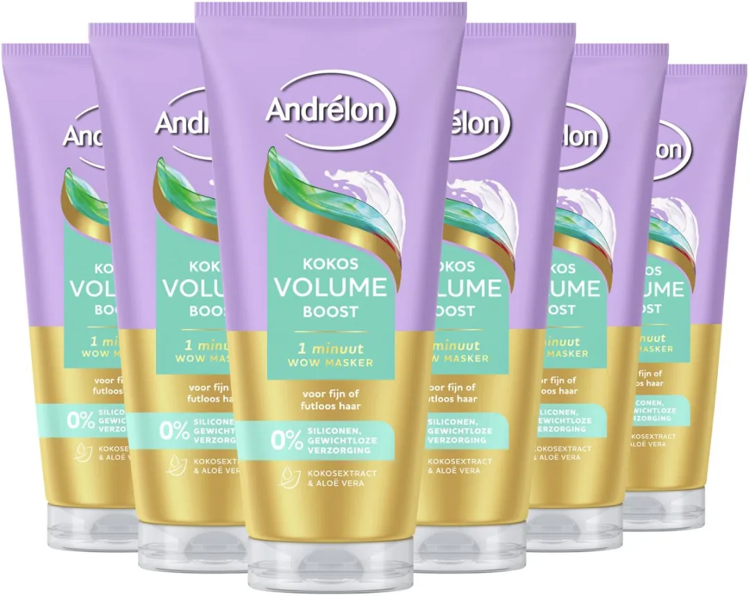 Andrélon 1 Minuut WOW Haarmasker Kokos Volume Boost - 6x180ml