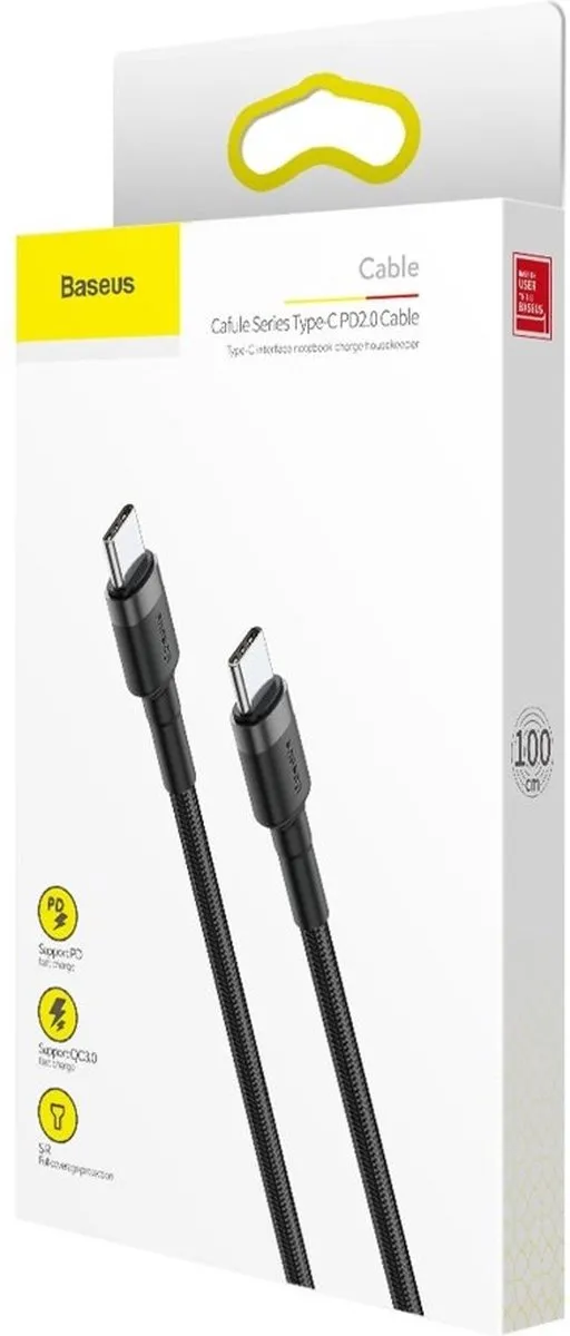 Baseus Geweven Nylon USB-C Kabel 1M - 60W - Grijs