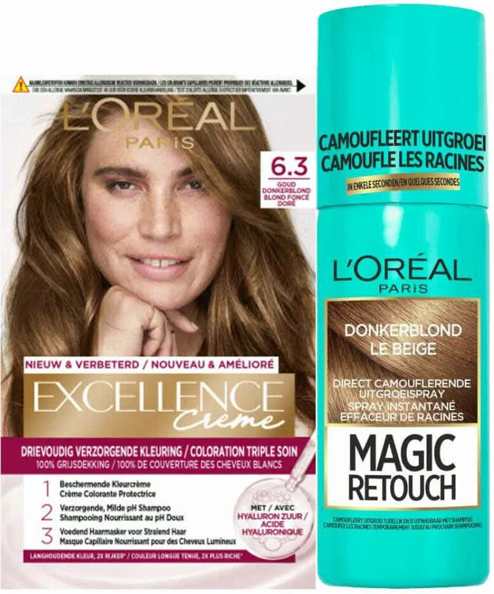 L'Oréal Paris Excellence Crème 6.3 Donker Goudblond + Magic Retouch Spray 75ml