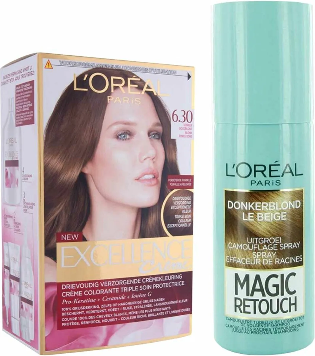 L'Oréal Paris Excellence Crème 6.3 Donker Goudblond + Magic Retouch Spray 75ml