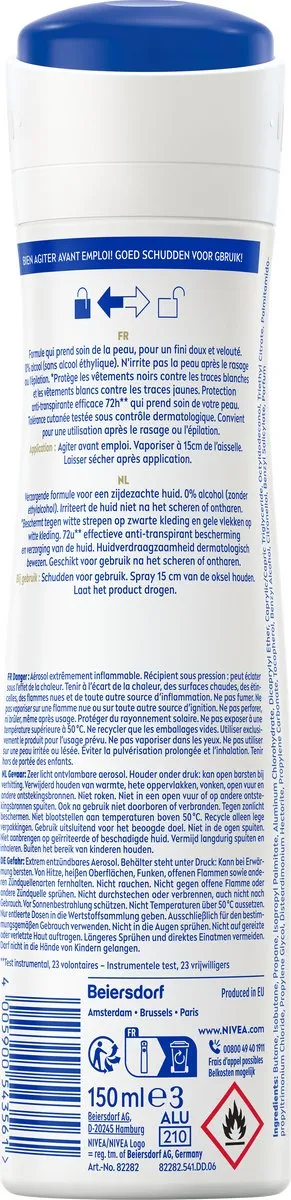 NIVEA Black & White Silky Smooth Deo Spray 72u - 6x150ml - afbeelding 6 van 6